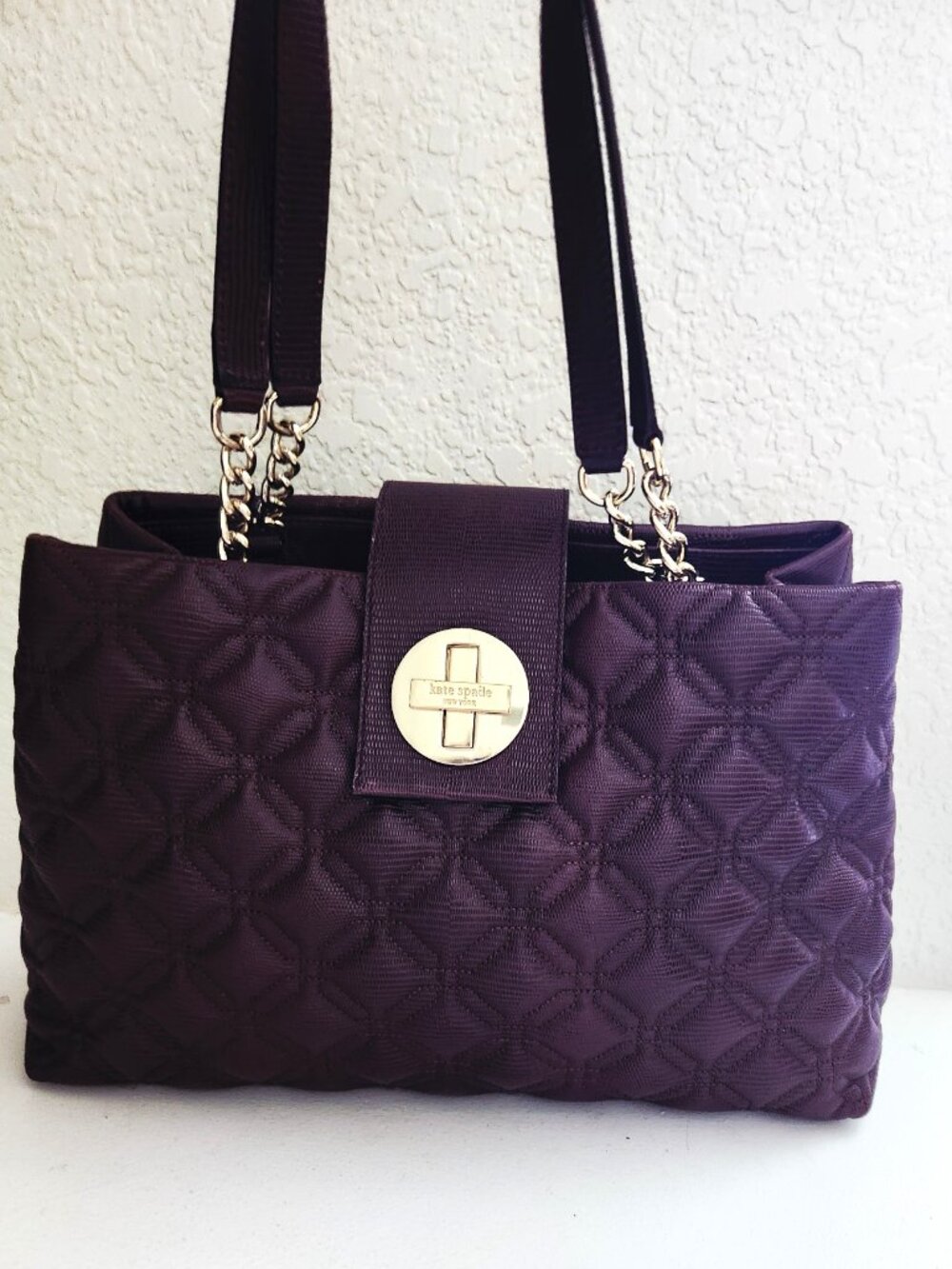 kate spade Quilted Shoulder Bag in Plum with Gold Hardware